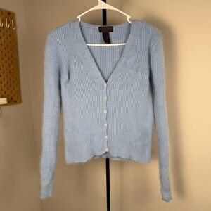 Ralph Lauren Pale Blue Ribbed V-Neck Button Cardigan